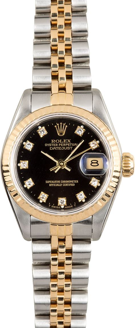 ladies Rolex black face diamonds